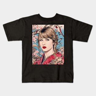 Streetwear Graphical Geiko Taylor Vintage Cherry Blossom Woodblock Japanese Kids T-Shirt